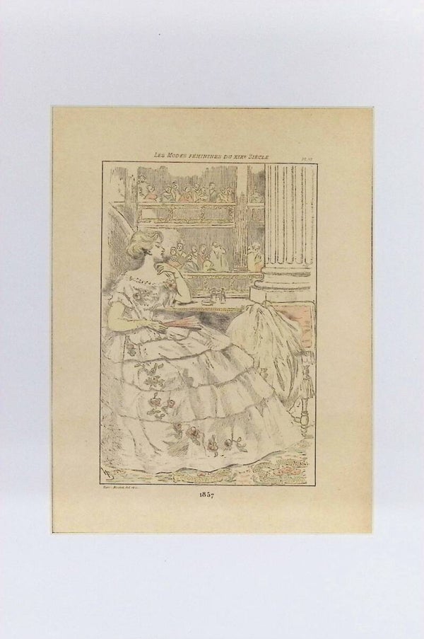Les Modes Féminines du XIXᵉ Siècle - Pl. 37 (1857) | Dama en Palco de Teatro. Moda.