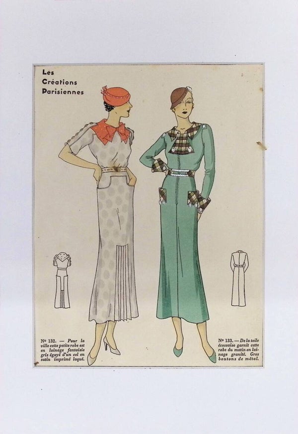 Les Créations Parisiennes - Modelos 132 y 133 | Lámina de Moda Francesa Años 30. Moda
