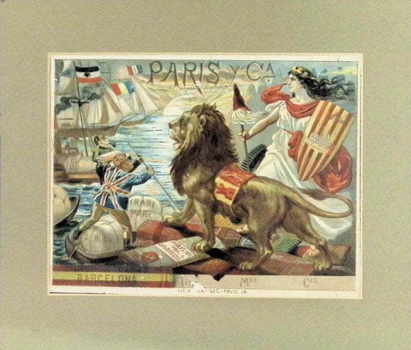 Etiqueta Publicitaria Litográfica Paris y Cía – Barcelona (Finales Siglo XIX). Publicidad.