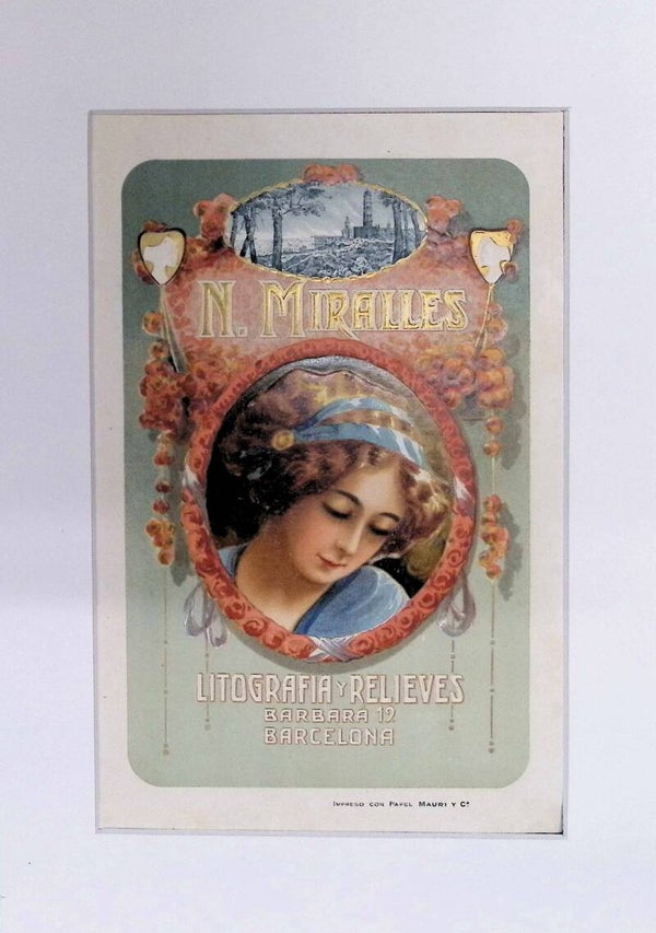 Cartel Litográfico Art Nouveau N. Miralles | Litografía y Relieves Barcelona (Principios S. XX). Publicidad.