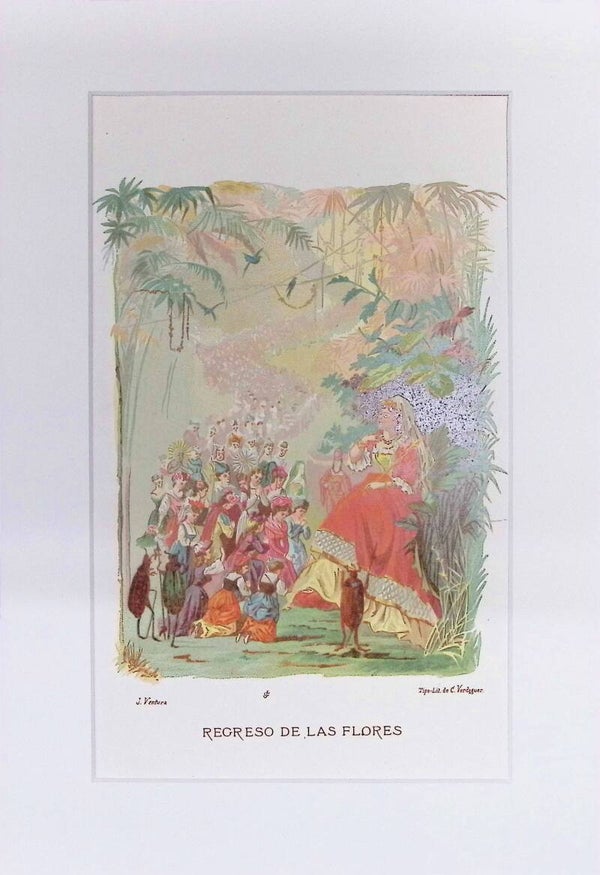 Regreso de las Flores – Cromolitografía de J. Ventura (La Vida de las Flores, 1878) | 32 x 22 cm