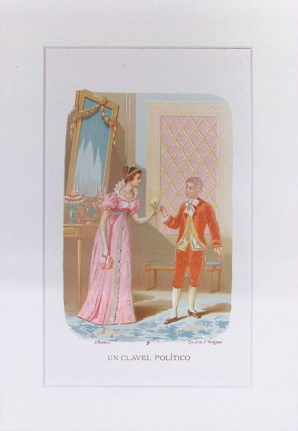 Un Clavel Político – Cromolitografía de J. Ventura (La Vida de las Flores, 1878) | 32 x 22 cm