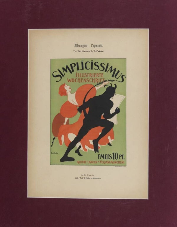 Simplicissimus – Ilustrierte Wochenschrift Litografía original de Thomas Theodor Heine, Alemania, 1896-1900