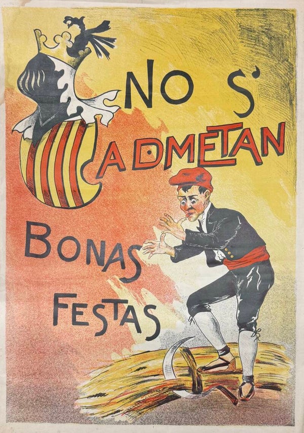 Cartel Litográfico Satírico Antiguo: "No s'admetan bonas festas" (53 x 38 cm)