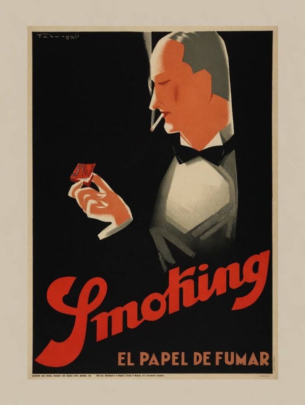 Cartel Litográfico Original "Smoking - El Papel de Fumar" por Fabregat – 70 x 45 cm