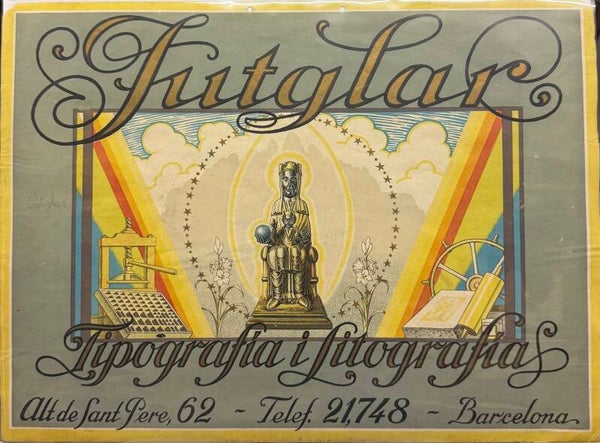 Cartel publicitario antiguo "Jutglar - Tipografia i Litografia" – Barcelona, original de época (30 x 40 cm)