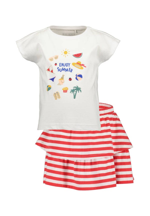 Mooie set T-shirt en gestreepte rok