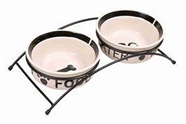 TRIXIE VOERBAK / DRINKBAK SET EAT ON YOUR FEET WIT / ZWART