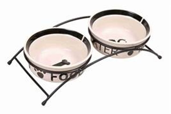 TRIXIE VOERBAK / DRINKBAK SET EAT ON YOUR FEET WIT / ZWART