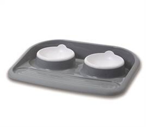 SAVIC BUTLER VOERBAK EN DRINKBAK MET PLATEAU EN ANTISLIP VOETJES 2X300 ML