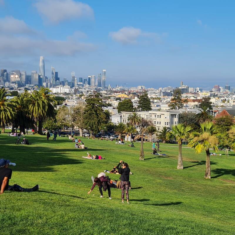 Uitzicht op San Francisco vanaf Dolores Park