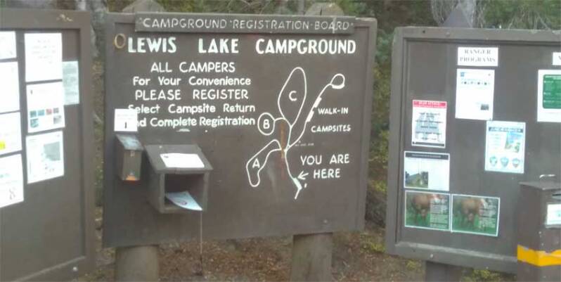 Lewis Lake campground registration board