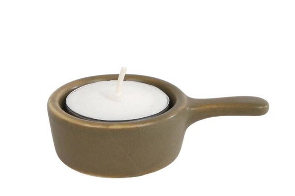 Theelicht cup olijf groen aardewerk 8x5x2cm (excl. waxinelicht)