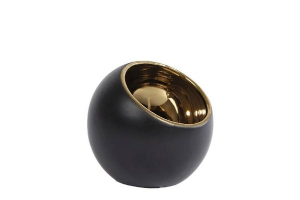 Theelicht goud/zwart  12,5x12,5x12cm