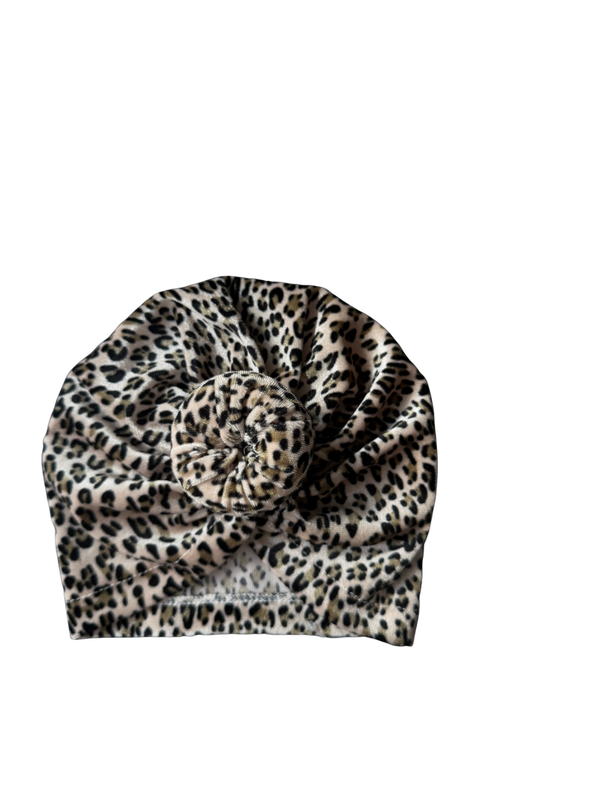 Babymutsje tulband donut - panterprint