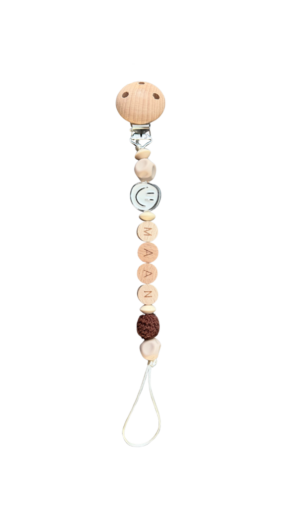 Speenkoord smiley bruin - Femme en Fleurs