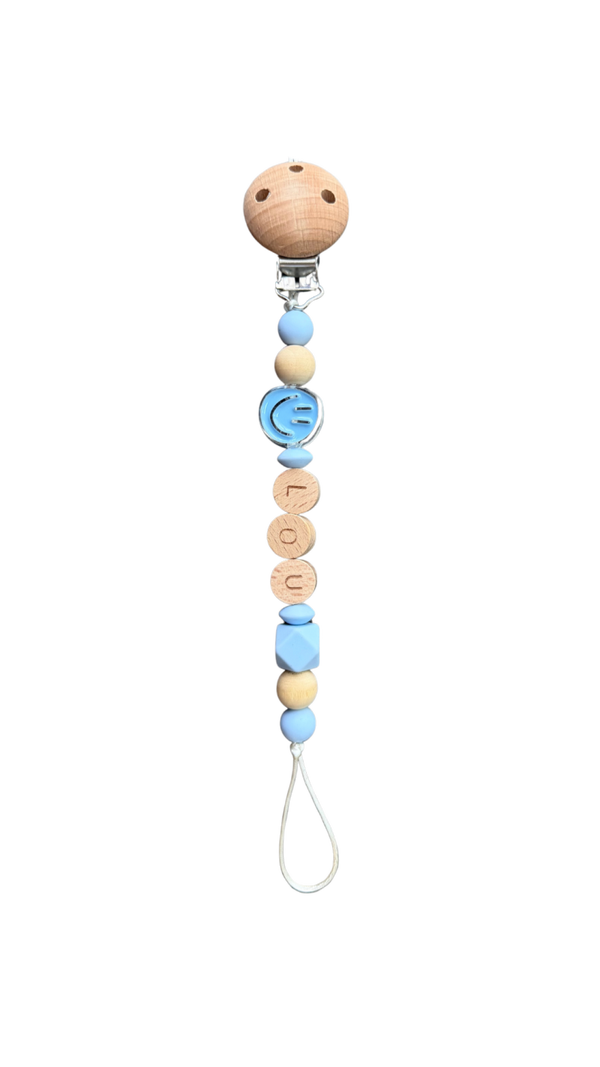 Speenkoord smiley blauw - Femme en Fleurs