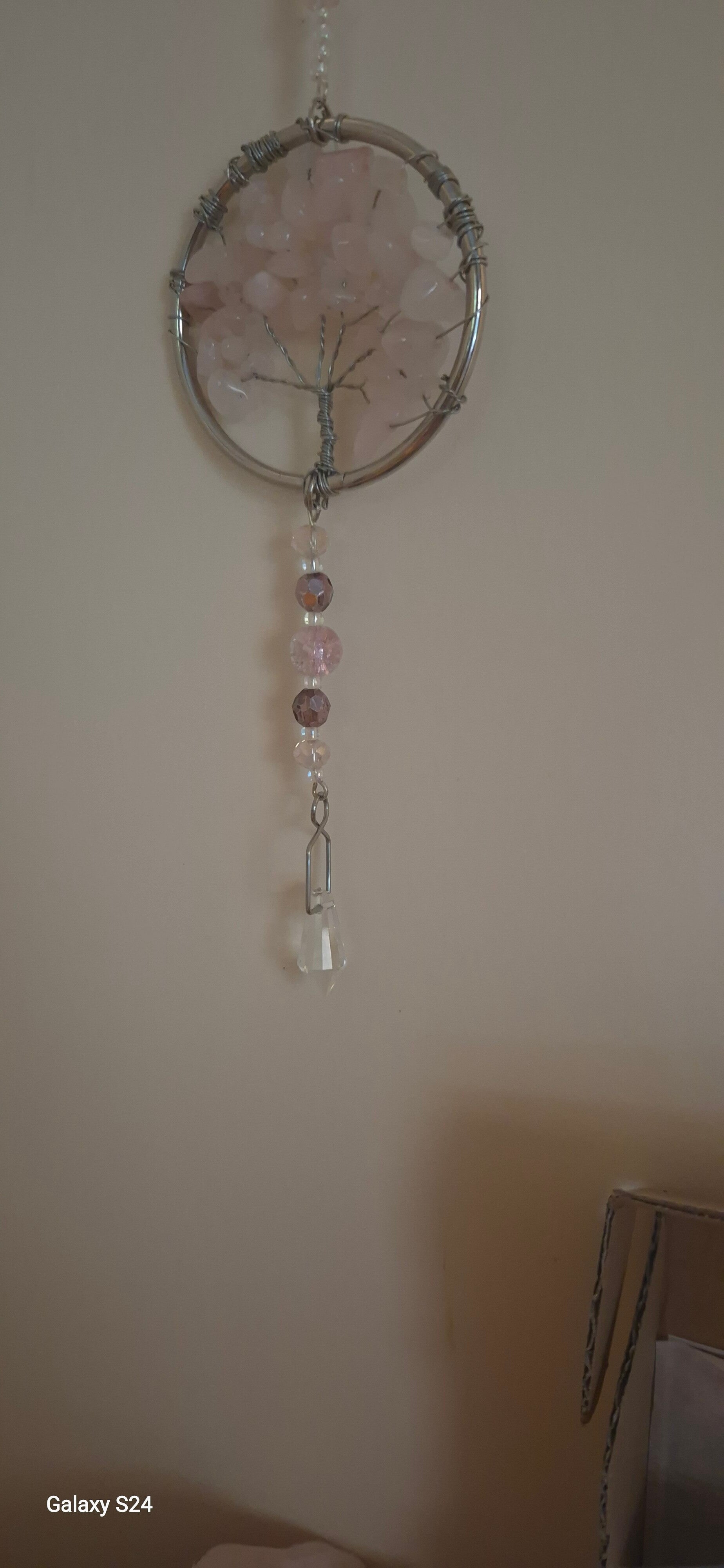 B3 Rose Quartz Tree of life car crystal
