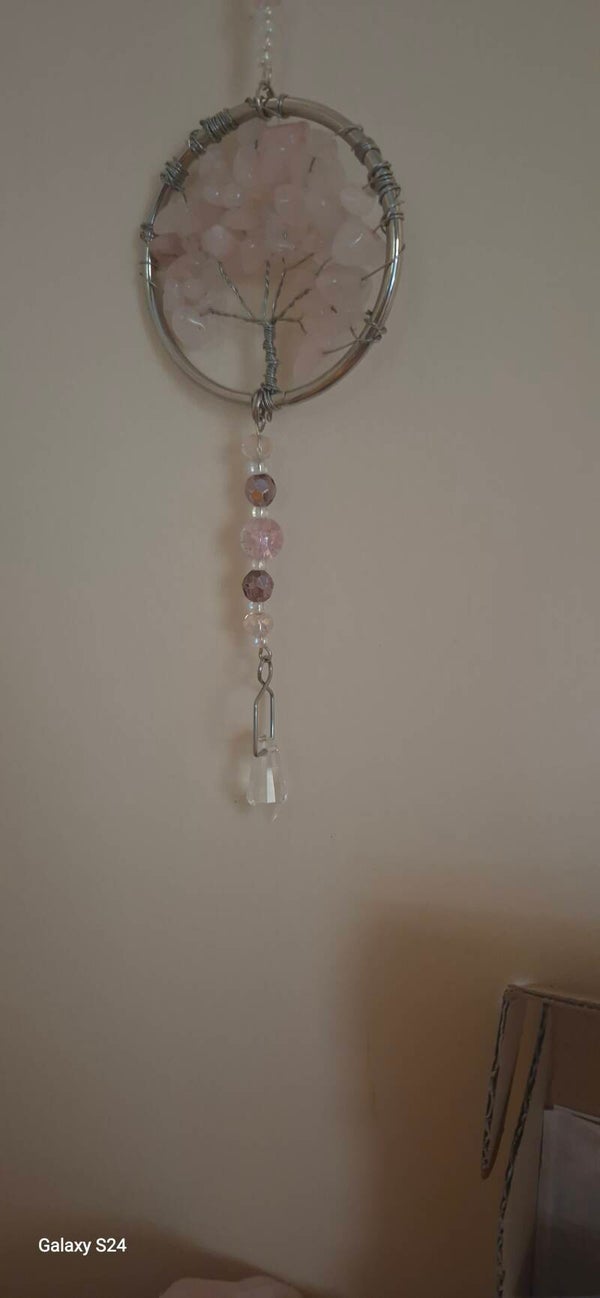 B3 Rose Quartz Tree of life car crystal