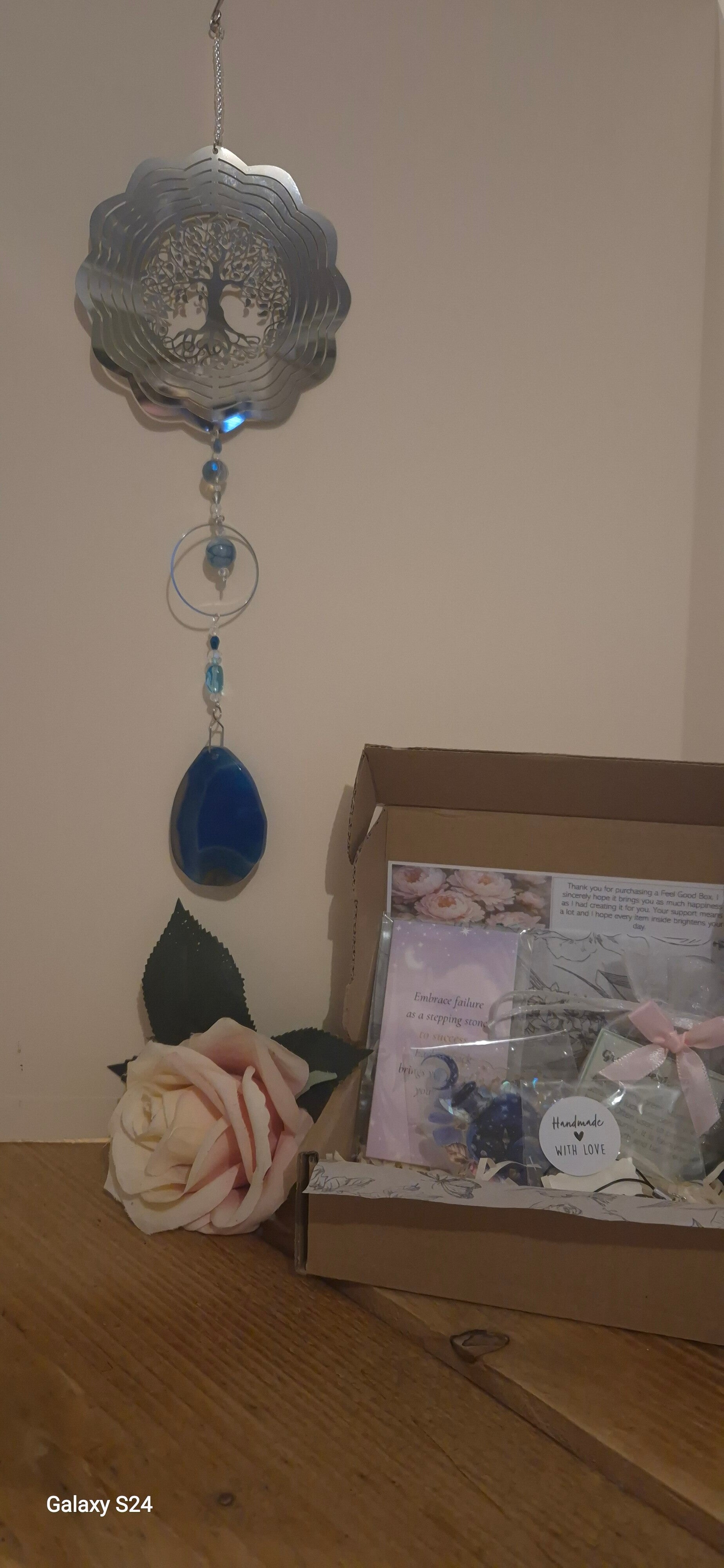 C8 Tree of life Suncatcher with blue tone Agate & Blue beads