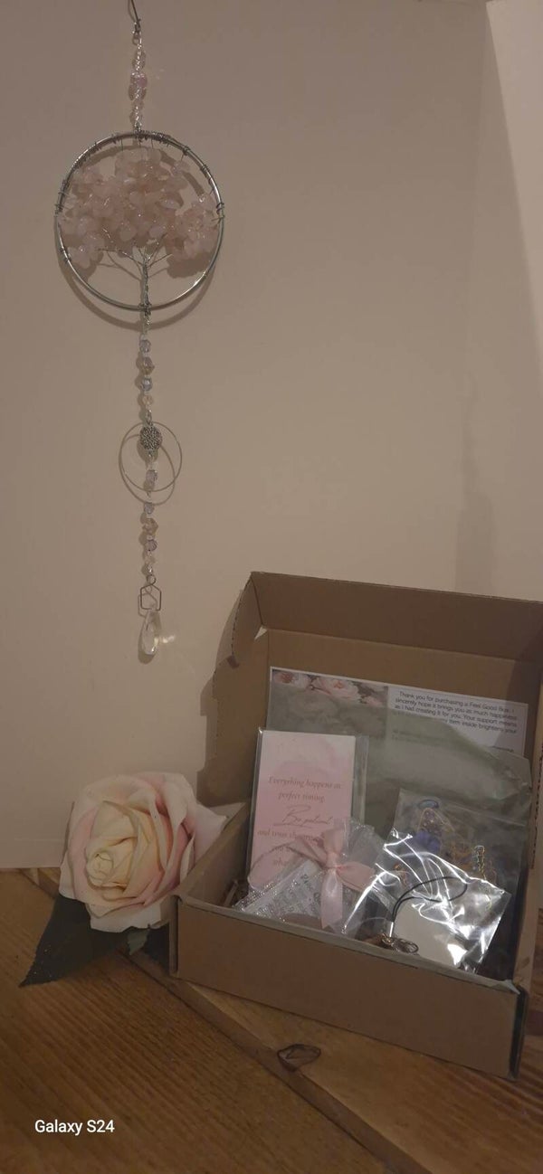 D2 Rose Quartz Tree of life Suncatcher