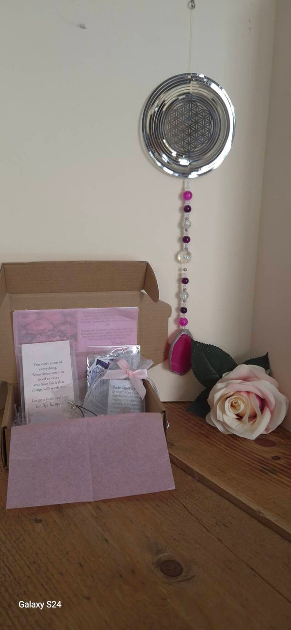 C2 Flower of life suncatcher with Pink Agate.