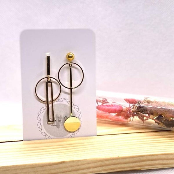 Oorbellen - Asymmetrisch - Goud Cirkel en Staaf