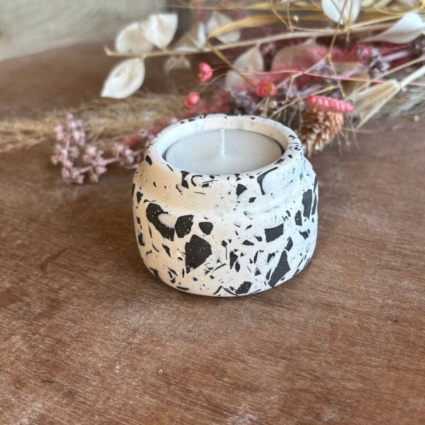 Theelichtje- Terrazzo - Zwart