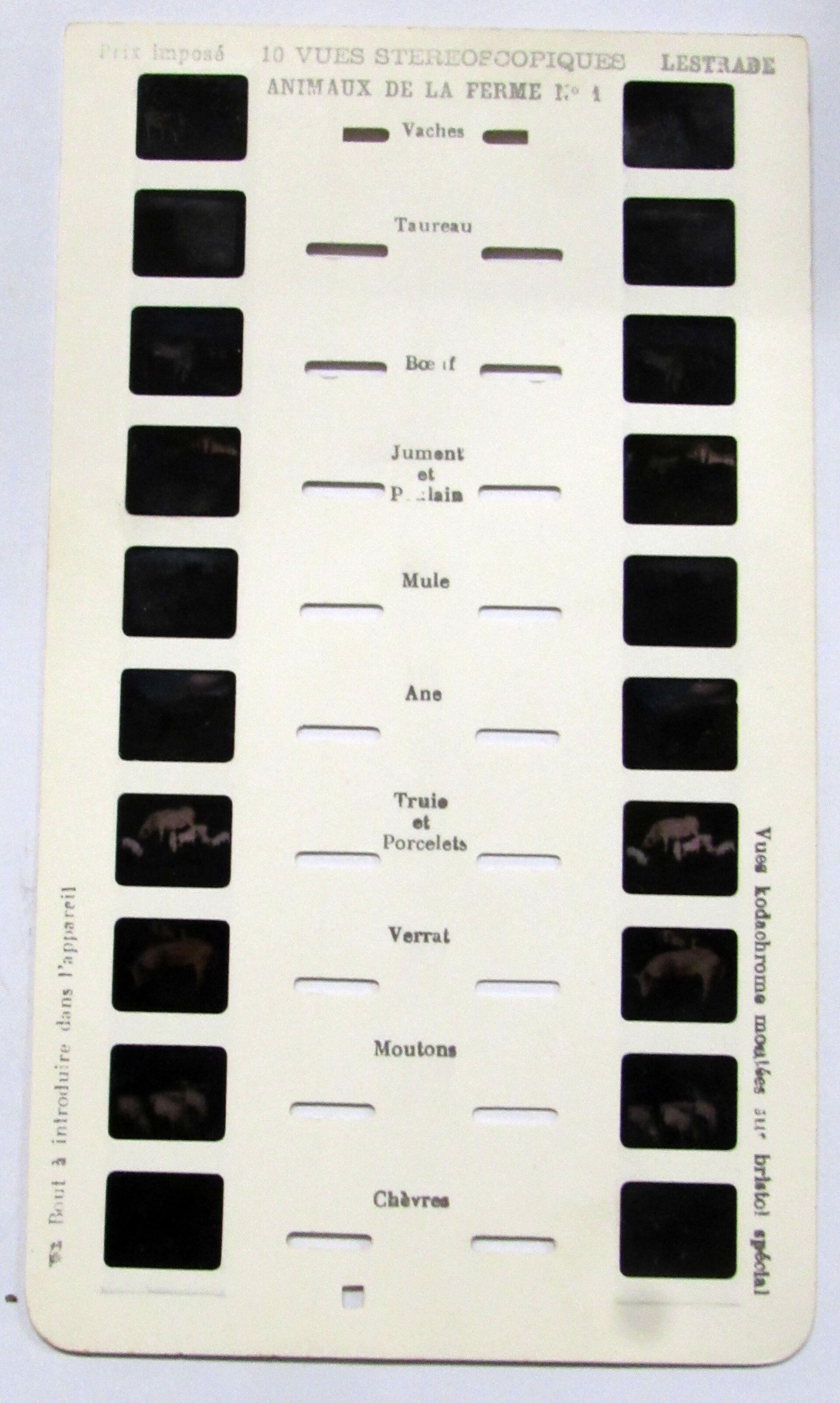 0000/01 - ANIMAUX de la FERME N°1 - CARTE STEREOSCOPIQUE LESTRADE 10 VUES - CARTE STEREOSCOPIQUE LESTRADE 10 VUES