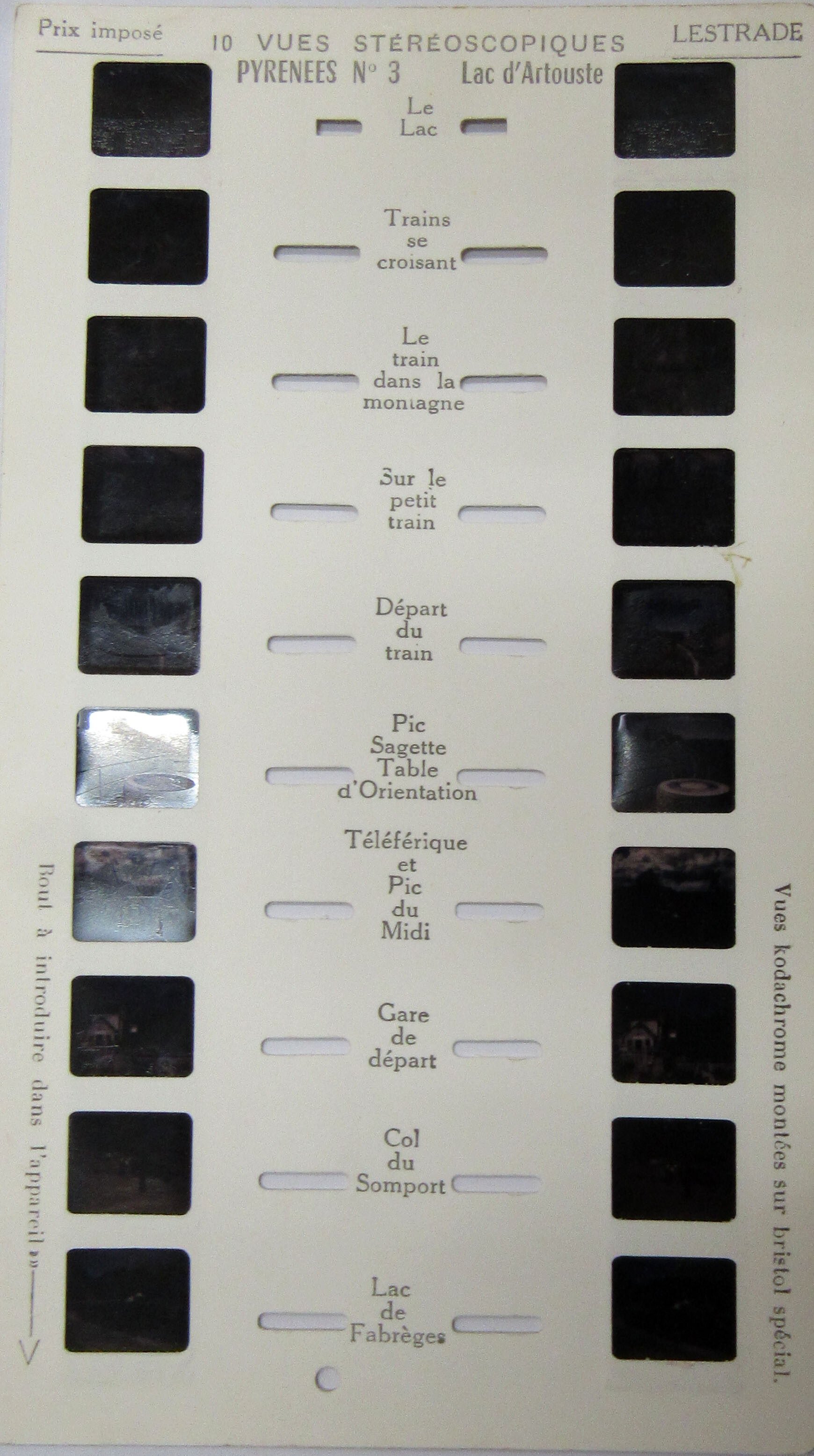 0000/03 - PYRÉNÉES N°3 LAC D'ARTOUSTE - CARTE STEREOSCOPIQUE LESTRADE 10 VUES