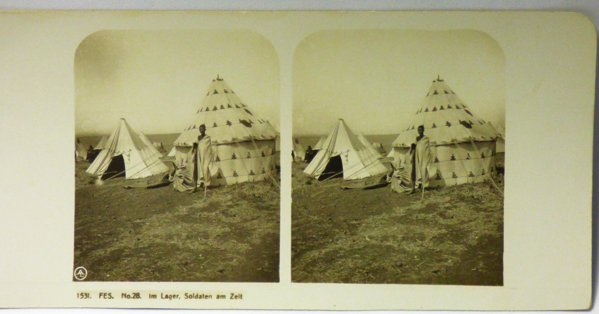 CARTE STEREO PHOTOGRAPHIQUE 3D - 90 x 180 mm FES - TENTES DE SOLDAT