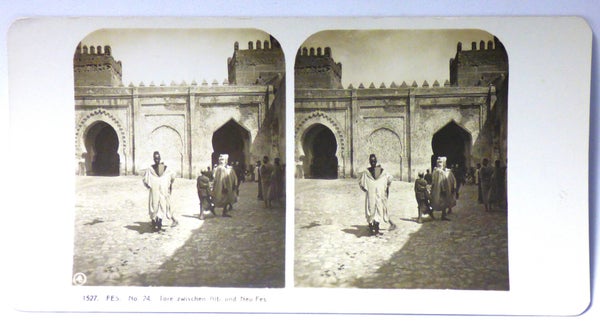 CARTE STÉRÉO  PHOTOGRAPHIQUE 3D 90X180 mm - FES. PORTES ENTRE L'ANCIEN ET LE NOUVEAU FES