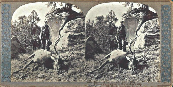 PHOTOGRAPHIE STEREO 3D - SCENE DE CHASSE DANS LE MONTANA - CARTE 178 x 88 mm