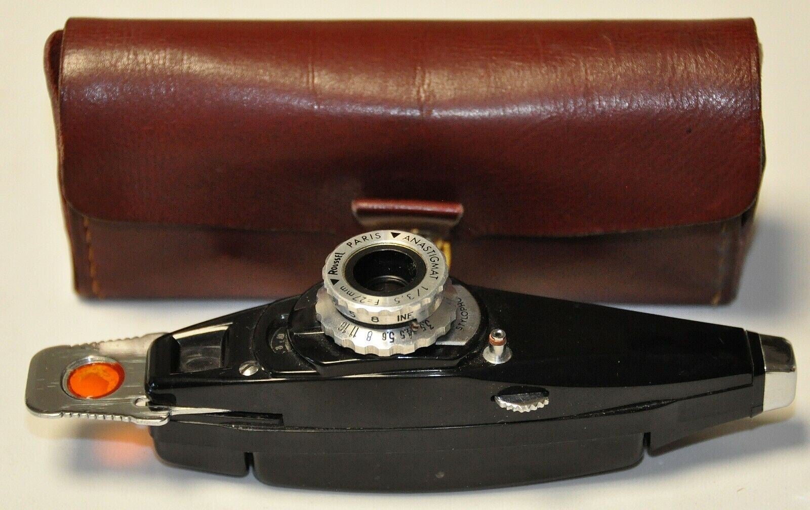 STYLOPHOT SECAM LUXE OBJECTIF ROUSSEL 3.5/27 mm -10x10 SUR FILM 16 - ETUI CUIR