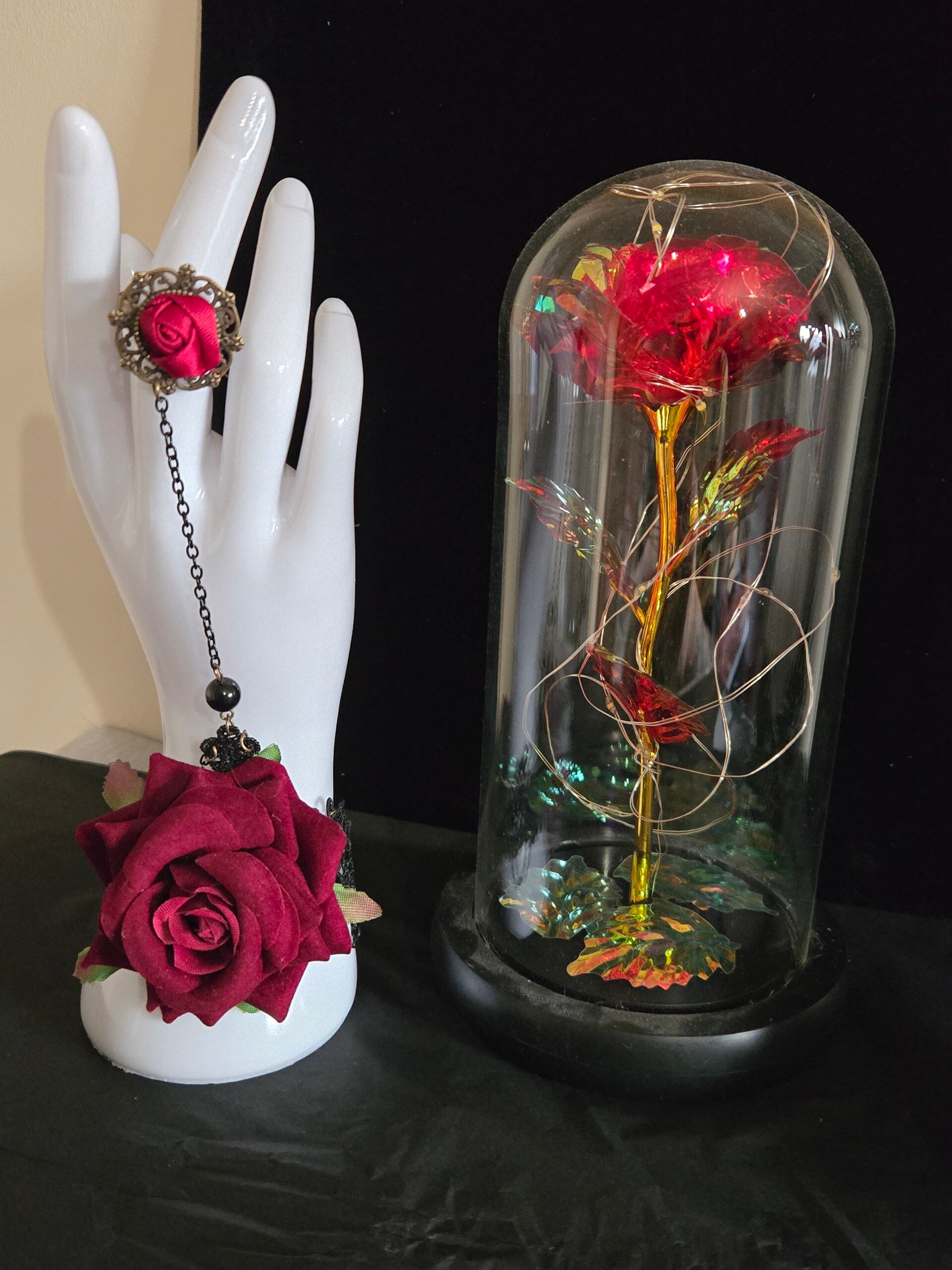 bague et bracelet main rose gothique