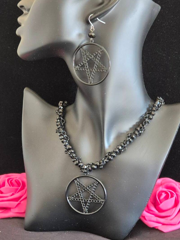 parure pentagramme - collier et boucle d'oreille ésotérique