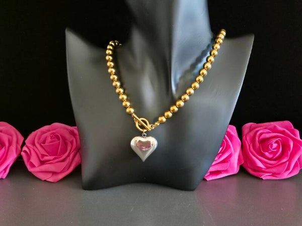 collier double coeur perle éternel et  élégant