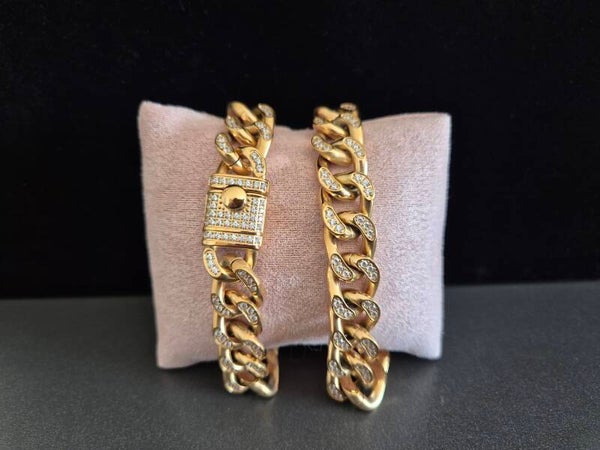bracelet cubain  éclat dorée homme