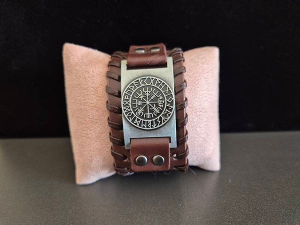 bracelet viking cuir brun nordique