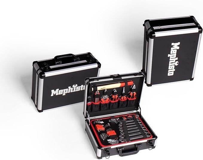 Mephisto Werkzeugkoffer - Werkzeugkoffer - Premium XL Werkzeugset mit Chrom- Vanadium Werkzeug bestückt wie Ratschenschlüssel Schraubendreher Bitaufsatzadapter 116 tlg.