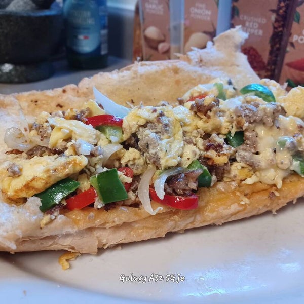 Peppers, Sausage & Egg Topped with Provolone Cheese
