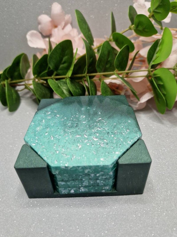 onderzetters 4 stuks met houder