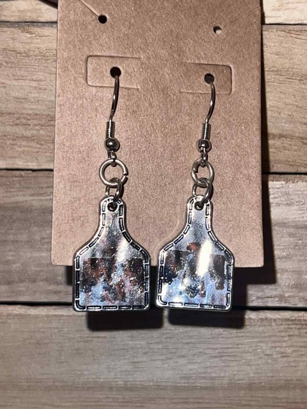 metal cow tag earrings