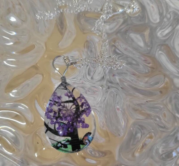 Cottagecore purple tree pendant