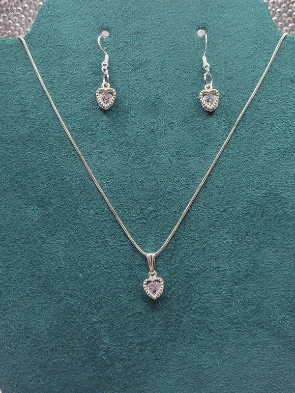 Cubic Zirconia heart pendant / earing set