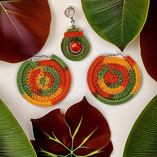 Boucles d'oreilles créoles en crochet et acier inoxydable couleur "madras" ÉCLIPSE