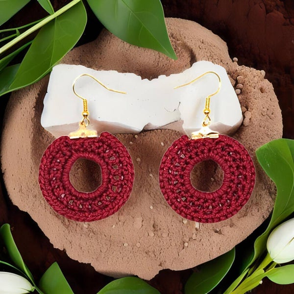 Petites boucles d'oreilles créoles en crochet et acier inoxydable BONBONS PIMENT