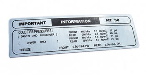 Honda Sticker Caution - Tire - MT50