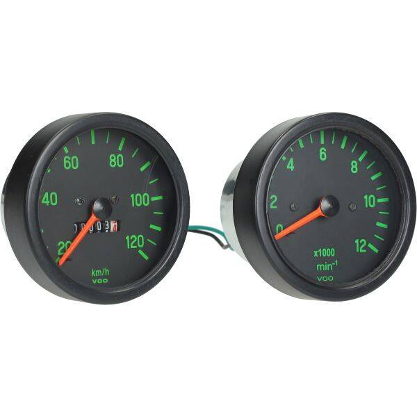 VDO Style Speedometer & Tachometer Set / Cockpit - 120km/h - 80mm - Groen - A-Quality
