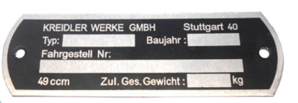 Kreidler VIN Type Plate (Older Models) - 37.21.08